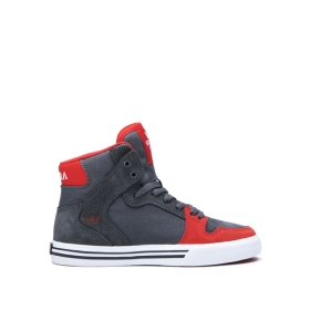 Supra Kids VAIDER Dk Grey/Risk Red/white High Top Shoes | CA-90629